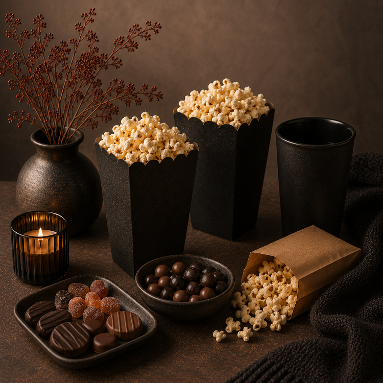 Movie night gift boxes with popcorn, sweets and treats from Wayward Gifts Cyprus